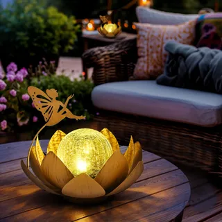 GIGALUMI Solarlampen für Außen, Fairy Lotus Garten Deko Licht, LED Solarleuchten für Aussen, Wasserdicht Gartenleuchten Solar, Metal, für Terrasse, Garten, Gras, Balkon(Braun)