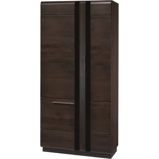 Furniture24 Kleiderschrank Porti 70 Schrank 2 Türiger mit Kleiderstange Eiche Massivholz Naturfurnier Eiche Schoko - Blau