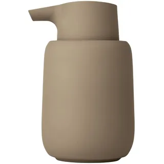 blomus Seifenspender -SONO- 250 ml aus Keramik | Handseifenspender in Braun | Ø8 x 14H cm | Farbe Tan | Flüssigseifenspender mit Pumpkopf