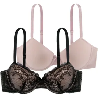 DORINA Damen, Chloe 2er-Pack Demi-BH Set – leicht gepolsterte Bügel-BHs mit Floraler Spitze, und Weichem Mikrogewebe, Verstellbare Träger, schwarz und Rosa