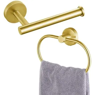 Ibenzoa® Goldenes Badezimmer-Accessoires-Set – ovaler Handtuchring & Toilettenrollenhalter aus rostfreiem Stahl, rostbeständig, platzsparend, für große Rollen - Gold