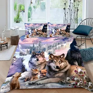 JIARAO Bettwäsche 135×200 3D Effekt 2teilig Thema Wolf Bettwäsche-Sets Kinder Mikrofaser Bettbezug mit Reißverschluss Wölfe-Motiv Soft Jungen Mädchen Modern Gedruckt mit Kissenbezug 80x80 cm