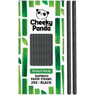 The Cheeky Panda Bambus Strohhalme Papier Schwarz | 250 x Cocktail Strohhalme | Stark und Langlebig