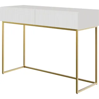 Selsey Schminktisch Makeup Tisch Frisiertisch Kosmetiktisch 110 cm Mit 2 Schubladen Veldio Weiß Goldene Beine