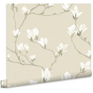 Laura Ashley Magnolia Grove Vliestapete 10 m x 0,53 m 300 g Beige/Weiß