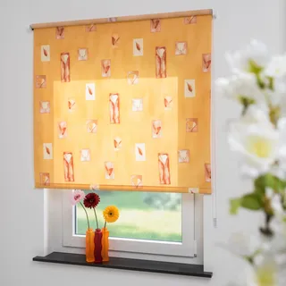 Liedeco Seitenzugrollo »Blumen orange« Lichtschutz Sichtschutz mit Bohren/ohne Bohren freihängend Seitenzugrollo, Kettenzugrollo, Dekorrollo - Blumen orange, orange
