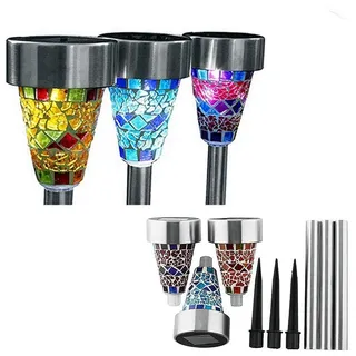 SUAVER Mosaik Solarleuchte, Wasserdichte Solar Gartenleuchte Bodenleuchte Außen Garten Licht,Edelstahl Außenleuchte Solarlampe Dämmerungsschalter Perfekt für Garten, Balkon und Terrasse (3pcs)