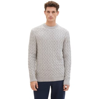 TOM TAILOR Herren Strickpullover mit Zopfmuster, Grey Heather Melange, XL