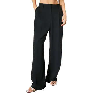 Bequeme Damen-Weite Hose, Anzughose, Schlaghose - M (38) - Schwarz