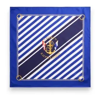 Lauren Ralph Lauren für Damen. 454P09785002 Quadratischer Seidenschal mit blauen Streifen (OSFA), Lässig, Klassisch