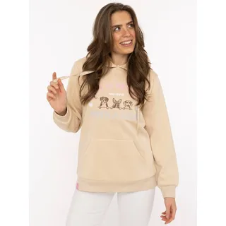 Hoodie ZWILLINGSHERZ "Dog Life", Damen, Gr. S/M, beige, Sweatware, Obermaterial: 80% Polyester, 20% Baumwolle, Sweatshirts Hoodie, Mini-Me,mit gestickten Hunden und Slogan