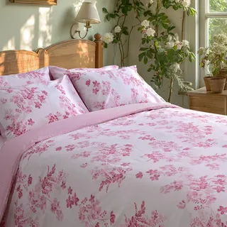 LERUUM Bettwäsche Set 220x240 Baumwolle Reversibel Blumen Streifen Bettbezug (Rosa Weiß 220 x 240 + 2 (65 x 65)