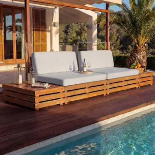 Garten-Garnitur HWC-L28, Lounge-Set Sitzgruppe Lounge-Sessel Sofa, Spun Poly Akazie Holz MVG Polster hellgrau - Grau