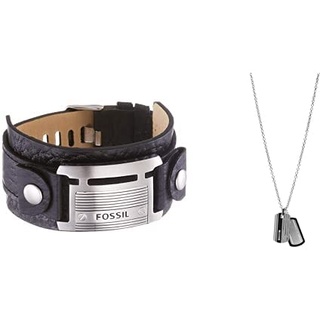 Fossil Herren Armband Logoplatte + Herren Halskette mit silberfarbenem Anhänger