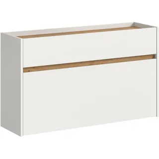 xonox.home – Schuhkommode Drive 110x61x32 cm in Weiß und Artisan Oak Nachbildung – Flurkommode mit Schublade – Moderner Schuhschrank für Diele & Eingangsbereich – platzoptimiert