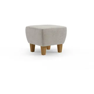 Cavadore Hocker Vida / Polsterhocker mit massiven Holzfüßen in Eiche / 52 x 46 x 52 / Chenille, Naturweiß