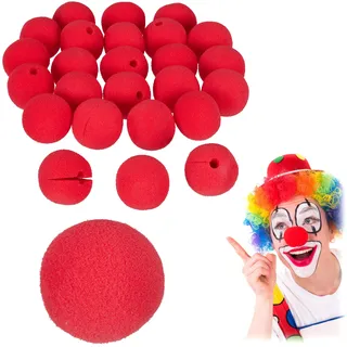 Relaxdays 25 rote Clownnasen, für Kinder und Erwachsene, Schaumgummi, Fasching, Halloween, Rot