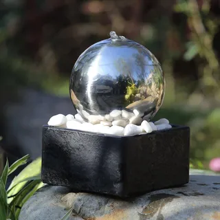 Köhko Zimmerbrunnen Ø30 cm mit LED-Beleuchtung und Fieberglass-Becken Kugelbrunnen 21001