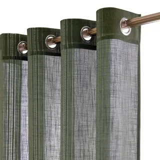 MYSKY HOME Olivgrüne Gardinen mit Ösen Boho-Vorhänge Dunkelgruen Vintage Leinen Web-Löchern Makramee Häkelgardine für Wohnzimmer Modern Schlafzimmer Halbtransparent Landhaus Dekoschal 140x225cm 2PC