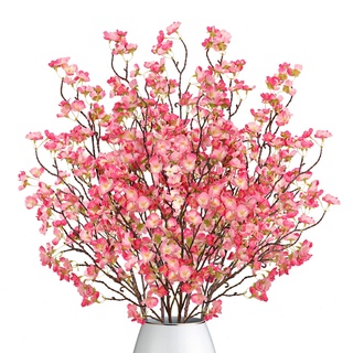 Dremisland 4 Stück Künstliche Kirschblüte Zweige Rosa Pfirsichblumen 100cm Gefälschte Kunstblumen Bulk Frühling Seidenblumen Pflanzen Bündel Lange Stiele für Hochzeit Party Tisch Vase Dekor