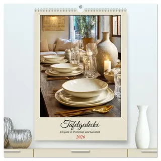 Tafelgedecke. Eleganz in Porzellan und Keramik (hochwertiger Premium Wandkalender 2026 DIN A2 hoch), Kunstdruck in Hochglanz: Stilvolle Tischmomente in modernen Wohnräumen (CALVENDO Lifestyle)