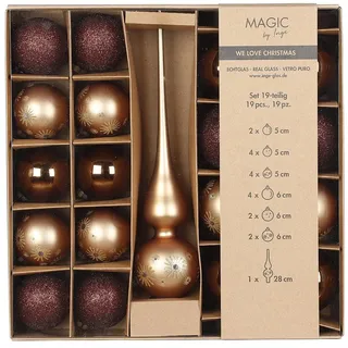 MAGIC by Inge - Weihnachtskugeln Set 19-teilig Elegant Lounge, mit Christbaumspitze und Kugeln, Christbaumschmuck Glas