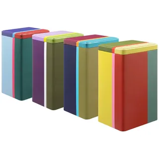 Vorratsdosenset , Multicolor , Metall , 4-teilig , 1,5 l , 8.5x17.3x10.6 cm , lebensmittelecht , Küchenzubehör, Vorratsbehälter, Vorratsdosen