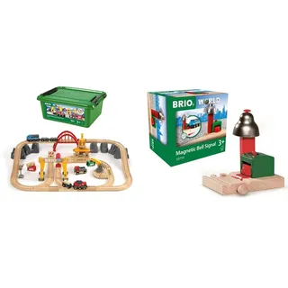 BRIO Bahn 33097 - Frachten Set Deluxe & World 33754 Magnetisches Glockensignal – Eisenbahnzubehör für die BRIO Holzeisenbahn – Kleinkinderspielzeug empfohlen für Kinder ab 3 Jahren