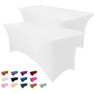 Heochy Stretch-Tischdecke für Standard-Klapptische, waschbar, knitterfrei, rechteckig, für Cocktailtisch, Party oder Bankett, 1,8 m, Weiß, 2 Stück