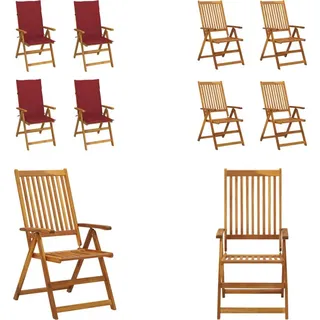 vidaXL Hochlehner Verstellbar 4 Stk. mit Auflagen Massivholz Akazie - Gartenstuhl - Gartenstühle - Gartenstuhl Aus Holz - Gartenstühle Aus Holz - Rot