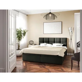 Mid.you Boxbett , Dunkelgrau , Holz, Textil, Holzwerkstoff , H3 , Höhe ca. 19 cm , 200x200 cm , Bettkasten, gepolstertes Kopfteil, Stoffauswahl, Topper durchgehend, in verschiedenen Größen erhältlich , Holzmöbel, Holzbetten, Boxspringbetten Holz