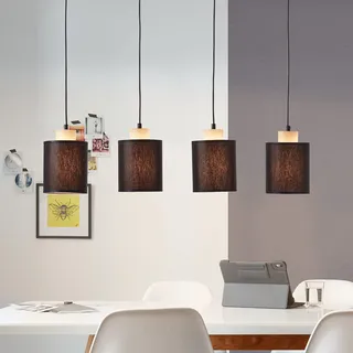 Brilliant 4 flammige Hängelampe - höhenverstellbare Pendelleuchte - FSC zertifiziert - aus Metall/Holz/Textil, in schwarz/holz - 111x80cm, 99413Z76
