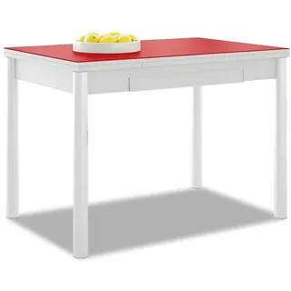 ASTIMESA Ausziehbarer Küchentisch, weißes Gestell mit Glasplatte, rot, ideal für kleine Räume, 90 x 50 cm, ausziehbar 140 x 50 cm