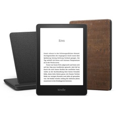 Kindle Paperwhite Signature Essentials Bundle mit einem Kindle Paperwhite Signature Edition (32 GB | ohne Werbung), einer Amazon Korkhülle (Dunkel) und einem kabelloses Ladedock „Made for Amazon“