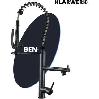 Ben | Gastronomie Schwarz matt Küchenarmatur| Hoch mit Zwei Brausen | Edelstahl Professional Wasserhahn Küche| Doppelspülbecken Restaurant - Schwarz