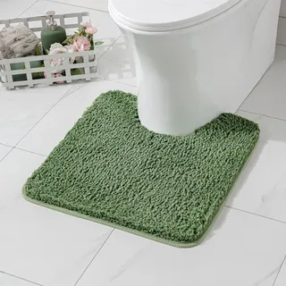 MIULEE Badematte WC Badteppich U Förmige rutschfest Matcha-Grün 50x60 cm | Weiche Deko Matte Fußmatte Flauschig Teppich Waschbar Badteppich Badvorleger Badezimmerteppich für Toilett Badezimmer