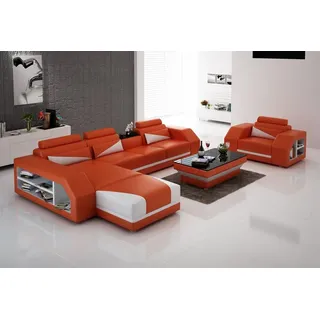 Wohnlandschaft Ecksofa L-Form mit Sessel Set Modern JVmoebel - Orange, Weiß