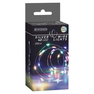 Bunte Weihnachtsbaumbeleuchtung an einem Draht mit Batterien 40 LED 195 cm - Silber
