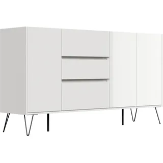 Posseik Sideboard Industrial Q 3 Schubladen 3 Türen 180 cm Weiß Eiche Top
