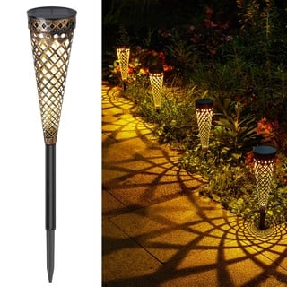 GEARLTIE Solarlampen für Außen Garten 4 Stück, 800 mAh Solar Gartenleuchten mit Warm/Weißem LED, IP65 Wetterfest Solarleuchten Garten aus Metall, Gartendeko für Draußen Weg Outdoor FT (Style B)