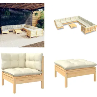 vidaXL 12 tlg. Garten Lounge Set mit Creme Kissen Kiefernholz - Garten-Lounge-Set - Garten-Lounge-Sets - Gartenmöbel-Set - Gartenmöbel-Sets - Creme