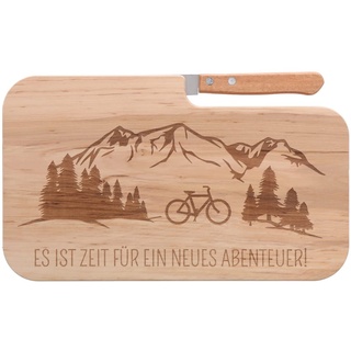 Spruchreif | Holz-Brotzeitbrett mit Messer und Fahrrad Gravur | Geschenk für Radfahrer, Mountainbiker & Outdoor-Fans | Praktisch für Frühstück & Brotzeit