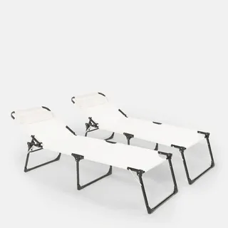 2er Set Liegestühle Strandliegen Sonnenliegen aus Aluminium für Strand und Garten Mauritius - Weiß - Weiß