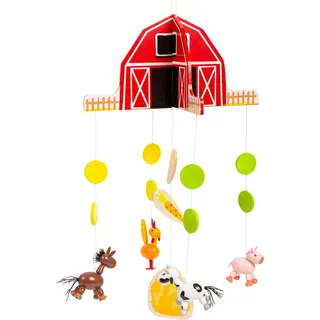 small Foot 11455 Mobile Bauernhof aus Holz, mit niedlichen Tierfiguren und klassischem Farmhaus für das Baby Zimmer