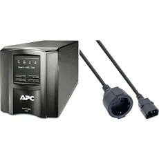 APC Smart-UPS SMT-SmartConnect - SMT750IC - Unterbrechungsfreie Stromversorgung 750VA & InLine 16659A Netz Adapter Kabel, Kaltgeräte C14 auf Schutzkontakt Buchse, für USV, 1m