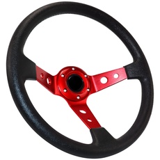 Acclcors Universal Rennlenkrad,Drifting Lenkrad, Gaming Lenkrad 13.6" 6 Schrauben Grip Vinyl Leder Deep Dish mit Horn Taste für Rennen/Rallye/Motorsport/Autofahren (Rot)...