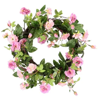 Flair Flower Kranz Rosen Türkranz Wand-Blüten-Blumenkranz dekoriert Wanddeko Blüten Deko Künstliche Blume Haustür Hochzeitsdeko Valentinstag Rosenblüten Rosenköpfe, Weiß/Rosa, 8x32x32cm (088974WRS)