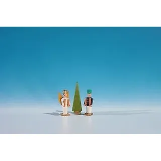 Miniatur Engel und Bergmann mit Baum Höhe ca 3,2 cm NEU Weihnachtsfiguren Holzfi