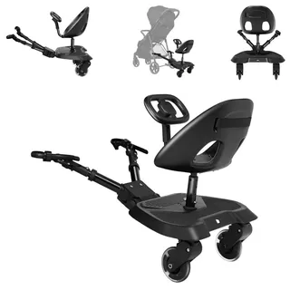 Kikkaboo Kinderwagen Trittbrett Ally mit Sitz universal, 2-Punkt-Gurt, Lenkrad schwarz - Schwarz