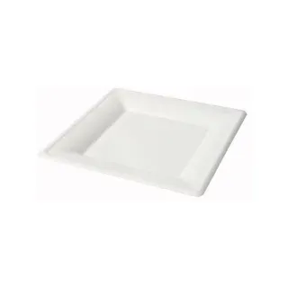 Greenbox Teller, Zuckerrohr, weiß, quadratisch, Moderner Einwegteller für Festivals und Eventcatering, 1 Karton = 10 Packungen à 50 Stück, Maße (L x B): 26 x 26 cm